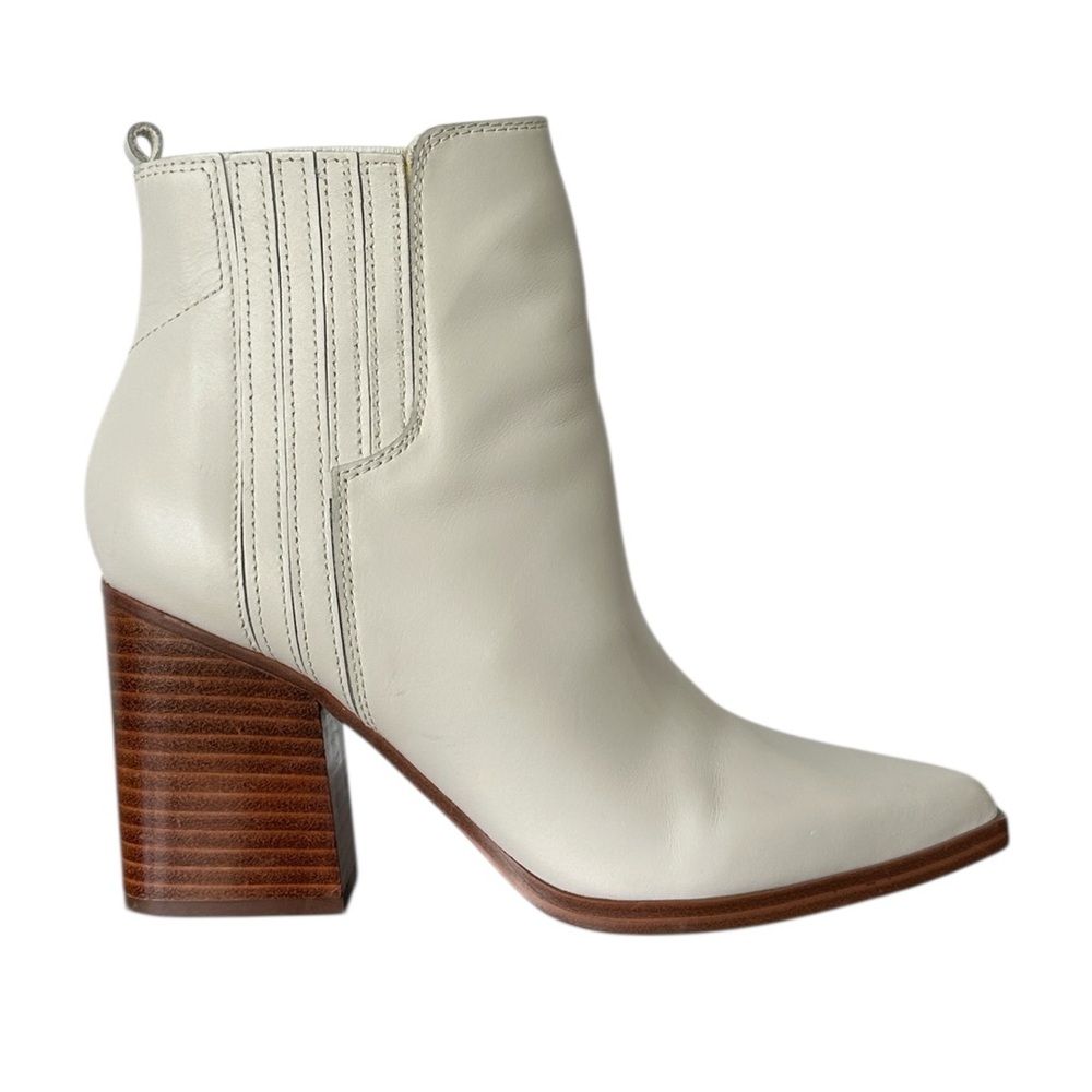 Marc Fisher Matter Block Heel Snip Toe Boots Chic Cream Buttery Leather‎ Size 9